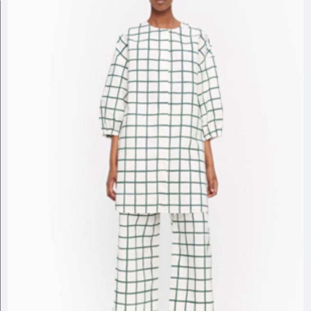 Marimekko Nummi Iso Ruutu tunic/dress white & green 3/4 sleeves Med
